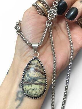 Jasper zebra gemstone Celtic knot steel boho chain necklace